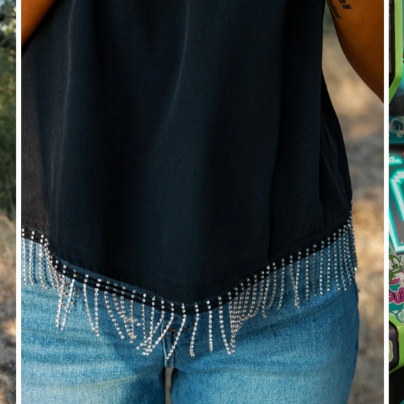 Black Halter Top with Rhinestone Fringe 2XL - Picture 3 of 4